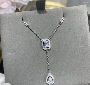 Pendant Necklaces Elegant Women Crystal Rectangular Necklace V Gold Plated Square Zircon Wedding Party Jewelry Tassel Chain Choker