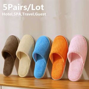 Slippers 5 PairsLot Mix Colors Men Women Disposable Hotel Slippers Cotton Slides Home Travel SPA Slipper Hospitality Cheap Footwear Z0215