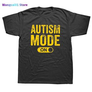 Koszulki męskie Funny Made Best Autism Mode On T-shirty Graphic Cotton Streetwear Short Seve Prezenty urodzinowe Świadomość T-shirt Odzież męska 0228H23