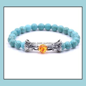 Beaded Lava Rock Double Dragon Play Pearl Single Energy Stone Bracelet Men And Women Heal Aura Drop Delivery Jewelry Bracelets Dhkvp