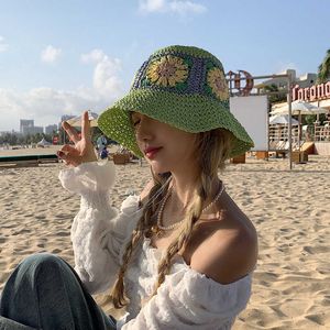 Wide Brim Hats 2022 New Color Straw Hat Women's Summer Seaside Vacation Beach Hats Foldable Woven Fisherman Cap Outdoor Sun Caps G230227