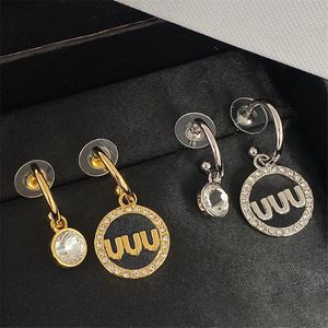 Round Large Diamond Dangle Charm Women Double Ring Hollow Letter Eardrop Lady Brilliant Arc Earrings with Box