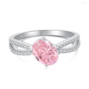 Cluster Rings WPB S925 Sterling Silver Women Flower Pink Diamond Ring Femminile Bright 8A Zircon Gioielli di lusso Regalo di festa della ragazza