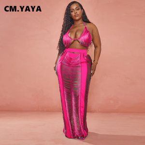 Dwuczęściowa sukienka CMYAYA HOLLOW OUT SLIM BODYCON BODCON BRA MAXI Zestaw Seksowna Kobiety Summer See See Choin Beach Holiday dwa 2 -częściowy strój 230228