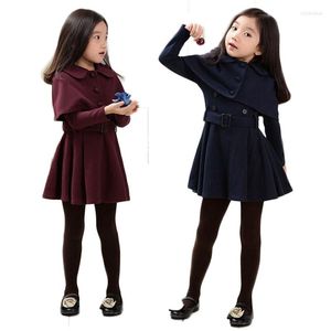 Flickklänningar 3 4 6 8 9 10 12 år tonårsflickor Autumn Dress med kort kappa 2st långärmad elegant vindbrytare vinter