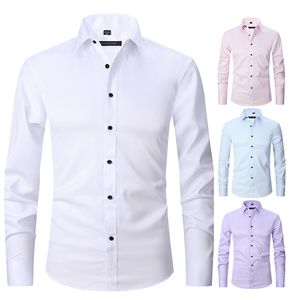 Camicie eleganti da uomo Solido Manica lunga Senza rughe Elasticità No stiratura Camicia formale slim fit Camicie casual da lavoro abbottonate