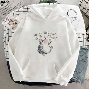 Kvinnors hoodies tröjor vita toppar tröja mode roliga igelkott trycker kvinnans pullover fallwinter harajuku casual kvinnliga kläder hoodie 230227