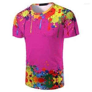 Men's T-skjortor Summer Men Big Tall Splashed Paint Style 3D Printing Short Sleeve Pink Graphic T-shirt Anpassad plus storlek överdimensionerad för