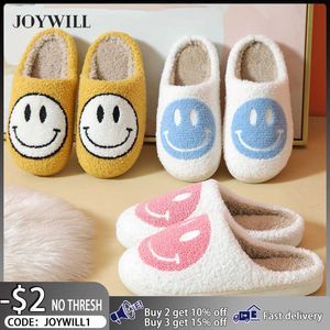 Slippers Joywill 2022 Winter Women Plus Smile Face Fluffy Fur Shoppers Mantenha -se aquecido para casa Sapatos de algodão não -lips de casa Z0215