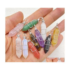 car dvr Charms Natural Gem Stone Rose Quartz Crystal Amethyst Hexagonal Prism Pendum Reiki Pendants For Jewelry Making Wire Wrap Necklaces D Dhslu