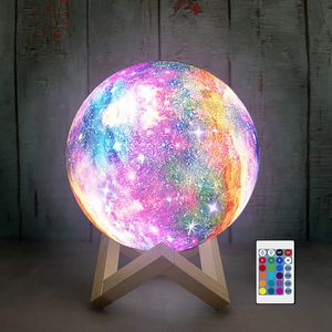 Lâmpada moon lâmpada infantil noite luz lâmpada de galáxia 16 cores LED 3d estrela lua leve mudança de toque e controle remoto Luz da galáxia para presentes