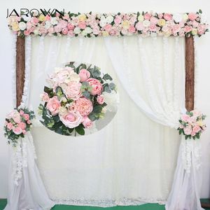 装飾的な花の花輪jarown人工バラの花の列小さなコーナーシミュレーションシルクフェイクウェディングDIYホームガーランドフローレス230227