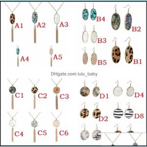 Charm Leopard Print Abalone Shell Turquoise Necklace Geometric Charms Hexagon Round Earring Dangle Earrings Jewelry For Women Drop De Dhk64