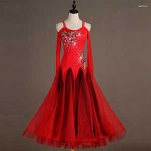 Stage Wear Ballroom Dance Dresses Long Sleeve Foxtrot Dancing Skirt Women Waltz Dress MQ116 Red