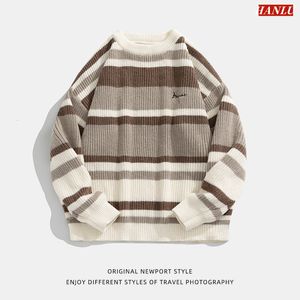 Herrtröjor Autumn Winter Men Sweaters Stripe Embrodery Stickover Korean Fashion Streetwear Men's Clothing Sweater Man 230228