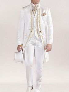 Herrdräkter blazrar 2023 vintage vit/svart prins stil brudgummen stativ krage brudgum bröllop tuxedos män fomal slitage (jacka byxor väst)