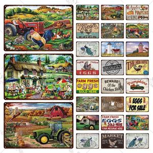 Farm Metal Tin Sign Plaque Fresh Eggs Metal Poster Chicken Egg Retro Tin Plate Kitchen Farm Man Cave Decoration 30X20cm W03