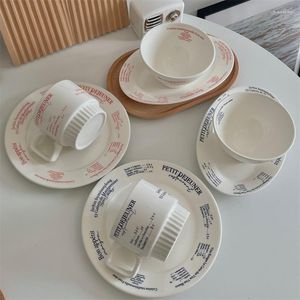 Tazze Piattini Cute Life Nordic Riutilizzabile Tazza in ceramica Piatto Colazione Latte Tè Set da caffè Cucina Decorativo Bere Latte Mate Piattino