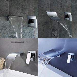 Bathroom Sink Faucets Wall Mounted Waterfall Basin Widespread Faucet Chrome Polished Mixer Tap And Cold Water