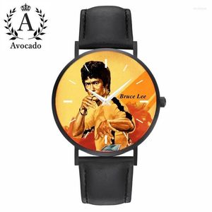 Avanadores de pulso Bruce Lee Quartz Assista Fashion Casual All Black Leather Wristwatch para FansWristwatches Hect22