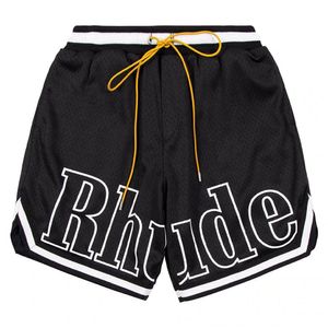 デザイナーrhudeカプセルサマービーチメッシュ素材通気性汗緩んでいるバスケットボールパンツメンズショートブラックショーツ