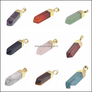 Pendant Necklaces 4Sided Cone Shape Gemstone Hexagonal Chakra Crystal Pointed Quartz Pendants Artificial Stone Column For Women And Dhjvn