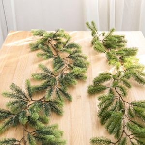 Decorative Flowers 180 50cm Plastic PE Leaf Artificial Green Christmas Garland Wreath Xmas Home Party Decoration Pine Tree Rattan Hanging