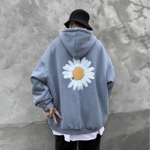 Men's Hoodies 2023 Autumn Men Casual Loose Solid Color Printing Chrysanthemum Hooded Long Sleeve Pullover Sweatershirs Plue Size M-XXL