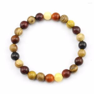 Strand Natural Mix Brown Black Wooden Beads Bracelets For Women Men Jewelry Accessories Unisex Wood Handcrafted Stretchy Elastic Bangle