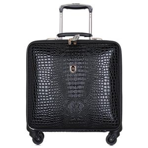High Quality Retro Luggage 16 Inch Men Commercial PU Crocodile Pattern 4 Wheels Trolley Travel Suitcase Bag Woman Computer Bags Av224s