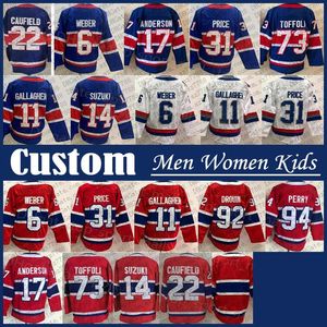 22 Cole Caufield Custom Herren Damen Kinder Hockey-Trikot 11 Brendan Gallagher Jonathan Drouin Shea Weber Carey Price Patrick Roy Guy Lafleur Maurice Richard Nick Suzuki