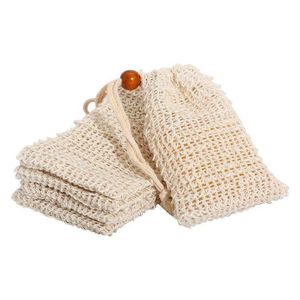 Naturlig anpassad logotyp Sisal Linen Cotton Mesh Drawstring Packaging Soap Saver Gift Pouch Organic Cosmetic Soap Bag