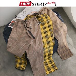 Calças masculinas Lappster-Youth Streetwear Black Plaid Pants Homens Joggers Mens Harém Straight Harem Men Korean Hip Hop Troushers Plus Size 230228