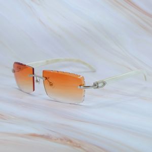 Óculos de sol genuínos com chifre de búfalo branco de luxo Carter Designer de óculos de sol sem aro para homens e mulheres produto de tendência com corte de diamante óculos de óculos