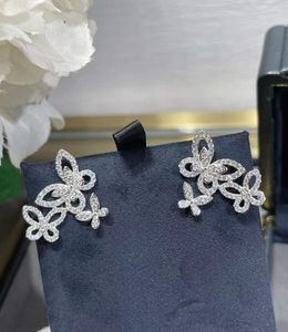 Stud Earrings Fashion Women's Three Butterfly Pear Zircon Earring 925 Sterling Silver Crystal Animal Wedding Party Jewelry