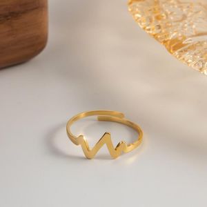 Cluster Rings Stainless Steel Heartbeat Ring Simple Metal Texture 18K Gold Plating Finger Fashion Jewelry Bijoux Femme Party Gift Waterproof