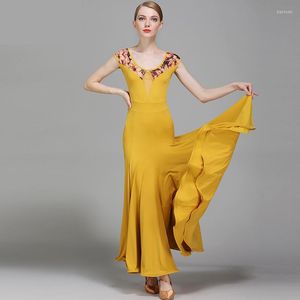 Stage Wear 2023 Fashion Lace Printing Sleeveless Modern Ballroom Dance Dress for Waltz Tango Spanish Flamenco Standard