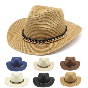 Summer Western Cowboy Hat Homens Mulheres Novo Moda 2022 ao ar livre Caps Sun Caps Straw Hat Sombrero Hombre Cowgirl Jazz Cap