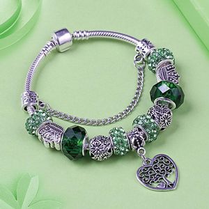 Bracelets de charme 2023 Chegada de vidro verde DIY Charms Uma pulseira Antique Jóias de Prata Tibetana Árvore de Vida Ulseira Feminina