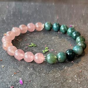 Strands MG1758 8 mm Moss AGate Strawberry Quartz Bracelet