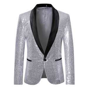 Men Gold Silver Sequin Shiny Blazers Suit Jacket Men Fashion Night Club DJ Stage performances Wedding party Jacket Coat