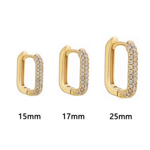 Fashion Square White Cubic Zirconia Hoop Earrings Gold Color Metal Small Crystal Ear Buckle Earrings Jewelry for Women