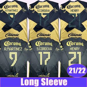 2021 2022 Mexico America Długie rękawie Męskie koszulki piłki nożnej Cordova Home Away F Vinas M Layun Henry Football Shirt Dorosły Mundurs249m