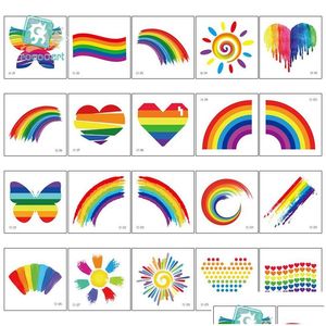 Temporary Tattoos Waterproof Rainbow Tattoo Sticker Face Sports Club Camouflage Stripe Love Party Decoration Drop Delivery Health Be Dhwnm