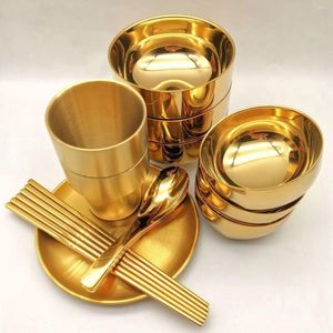 Tigelas 304 tigela de aço inoxidável Crianças recipiente de prata de ouro coreano Rice Ramen Ferramentas para comer em casa Tableware de cozinha