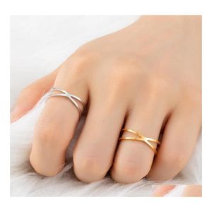 car dvr Band Rings Intersect Cross Shape Stainless Steel Ring Minimalist Geometric Knuckle For Women Finger Bagues Femme Party Jewelry Gifts Dhjlh