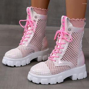 Dress Shoes Height Increased Girl 2023 Summer Cool Boots Women Hollow Soft Ankle For White Black Mujer