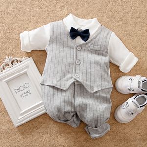 Jumpsuits Malapina Born Baby Boy Ubrania Gentleman Suit Tuxedo Romper kombinezon kombinezonu Niemowlę Strój z muszką Costizm 230228