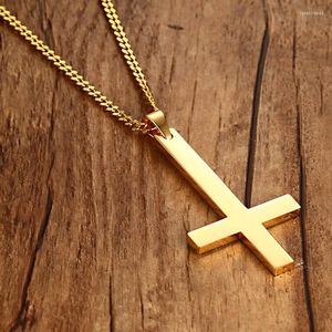 Chains Arrival Religious Jewelry Stylish 35MM Stainless Steel Inverted Cross Pendant With Chain Top Quality Men Bijoux