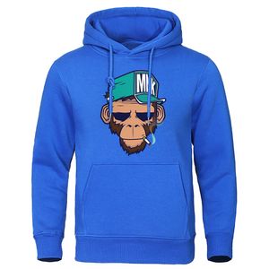 Men's Hoodies Sweatshirts European American Style Personality Smoking Monkey Hoodie Mens Fashion Loose Sweatshirt Casual Fleece Streetwear 230228